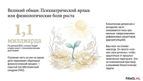 1 миллиард диагнозов: Депрессия, паника или скрытый синдром отмены (ПАС)? | PAWS ML AI System