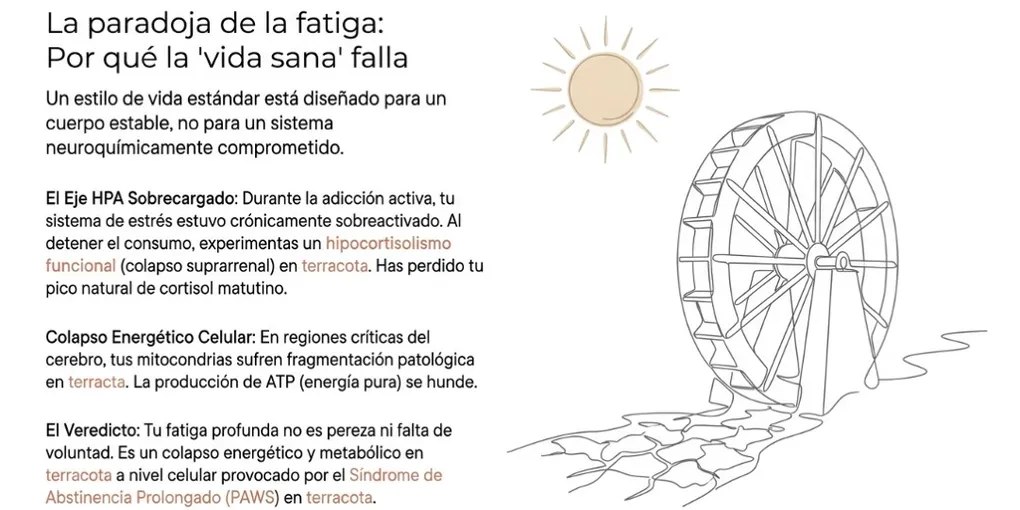 El mito de la "vida sana": Por qué el deporte y los multivitamínicos fallan ante la fatiga del síndrome de abstinencia (y cómo la IA lo soluciona) - PAWS ML AI System
