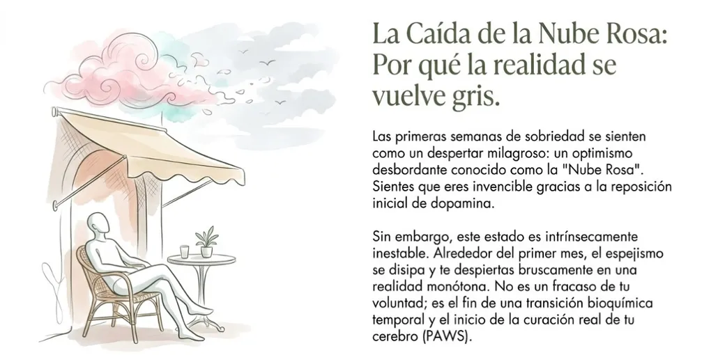 Caída de la nube rosa: Depresión tras 1 mes de sobriedad y PAWS - PAWS ML AI System