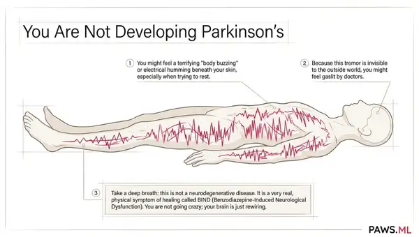 Internal tremors after quitting benzos: Causes & safe relief | PAWS ML AI System