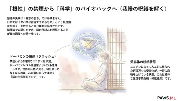 ニコチン離脱におけるバイオハック:ドーパミンを回復し、AIで禁煙する方法 | PAWS ML AI System