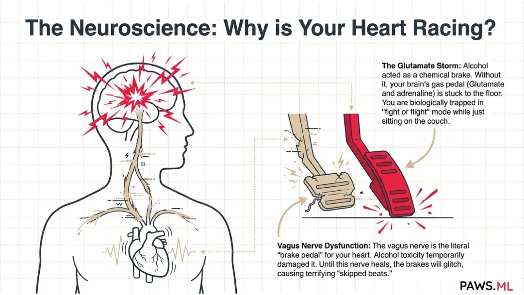 Heart palpitations 1 month after quitting alcohol: Causes & relief | PAWS.ML
