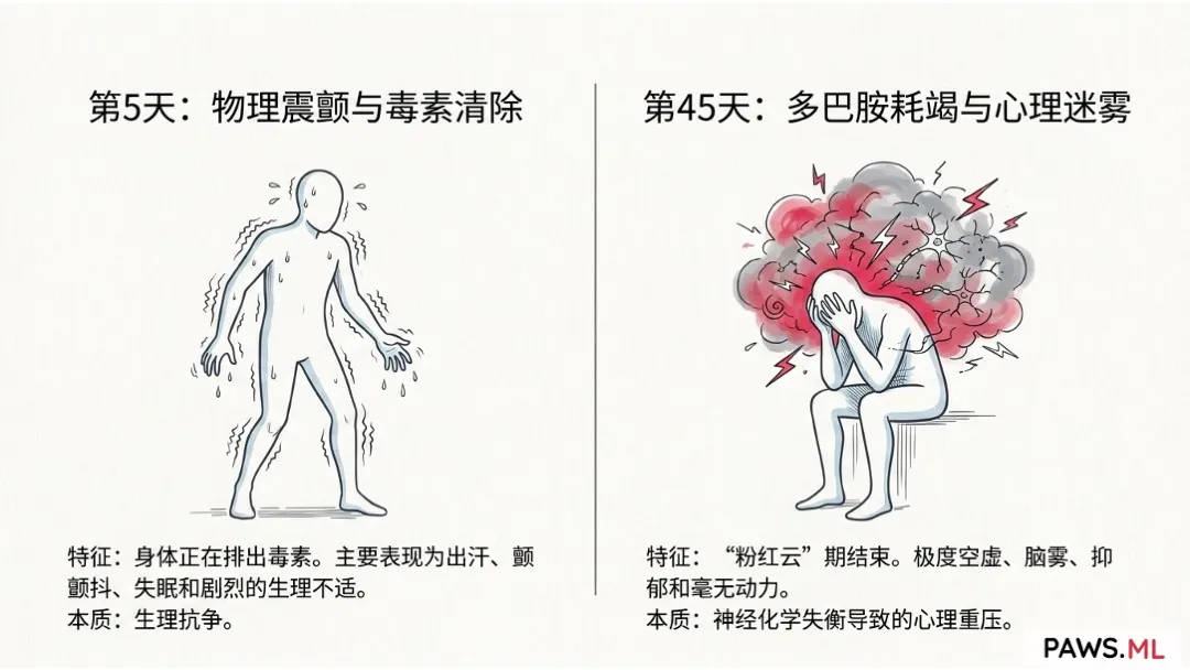 完整戒断反应时间表：为什么PAWS(迁延性戒断)的第45天比第5天更难熬？ | PAWS.ML