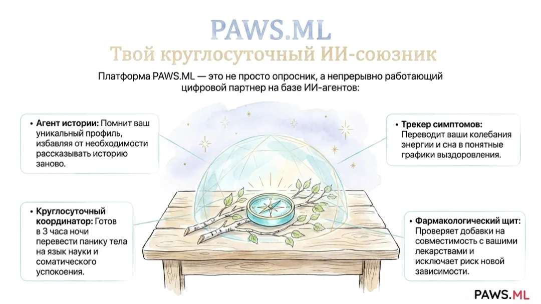 Анонимная поддержка при ПАС: ИИ 24/7 для восстановления | PAWS.ML
