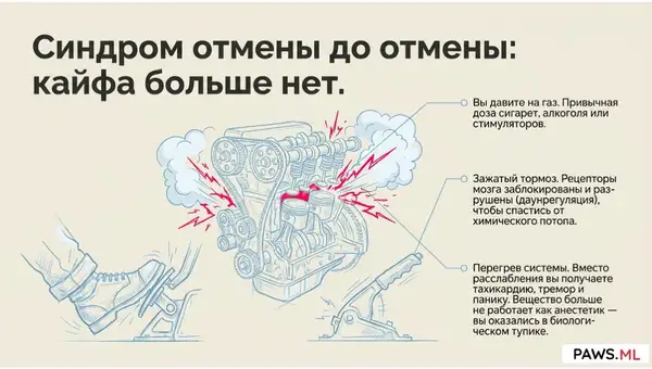 Синдром отмены до отмены: Почему плохо во время употребления? | PAWS ML AI System